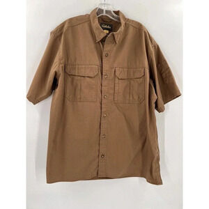 Cabelas Shirt Mens XL Button Up Short Sleeve Safari Series Brown Cotton Outdoor
